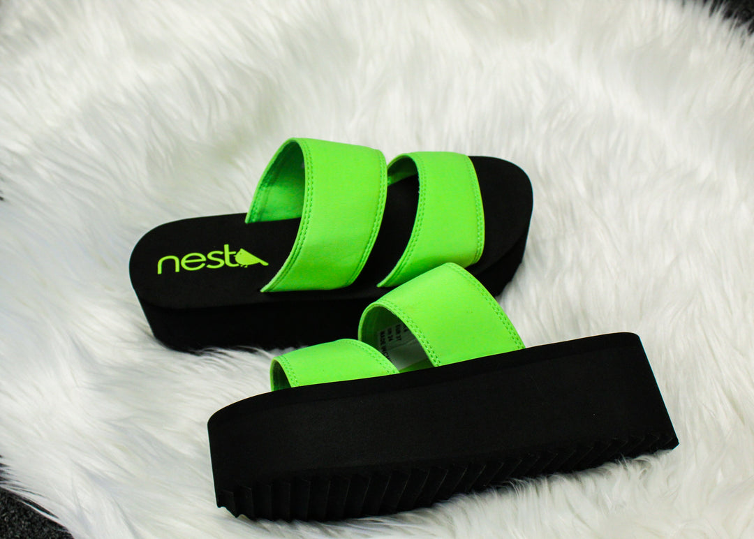 Women's Platform Sandal 2 Band Neon Green by Nest Shoes