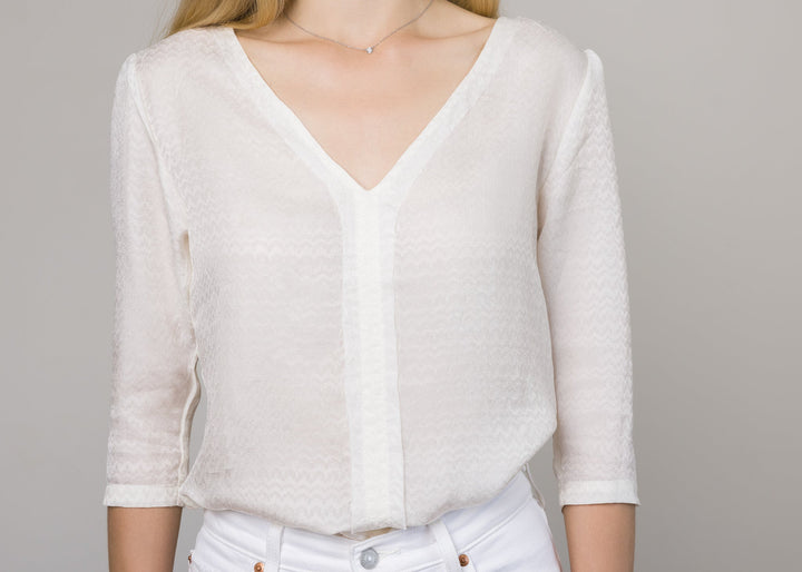 Ava V-Neck Blouse Ivory by Lenviera