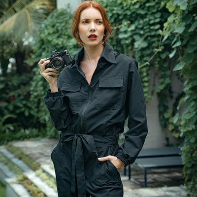 Amelia Recycled Travel Jumpsuit, in Black by BrunnaCo