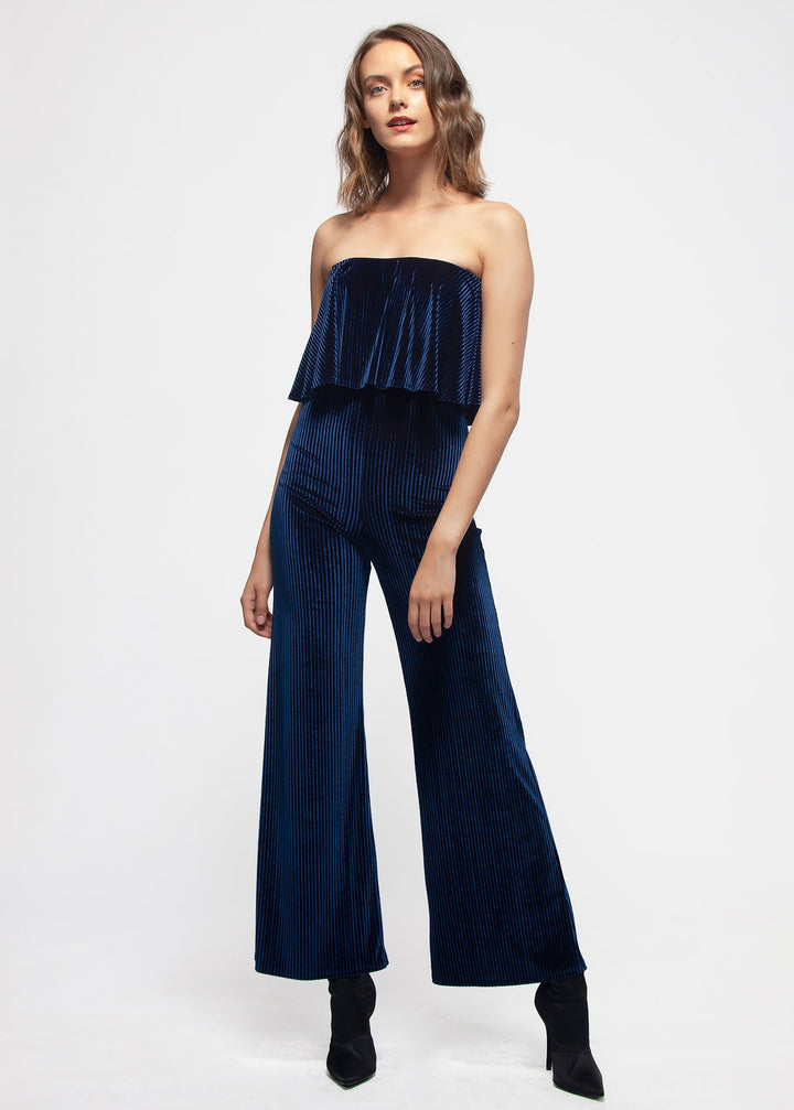 Women's Ribbed Velvet Tube Top Jumpsuit In Ultra Marine by Shop at Konus