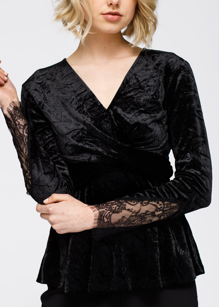 Women's Velvet Wrap Peplum Top by Shop at Konus