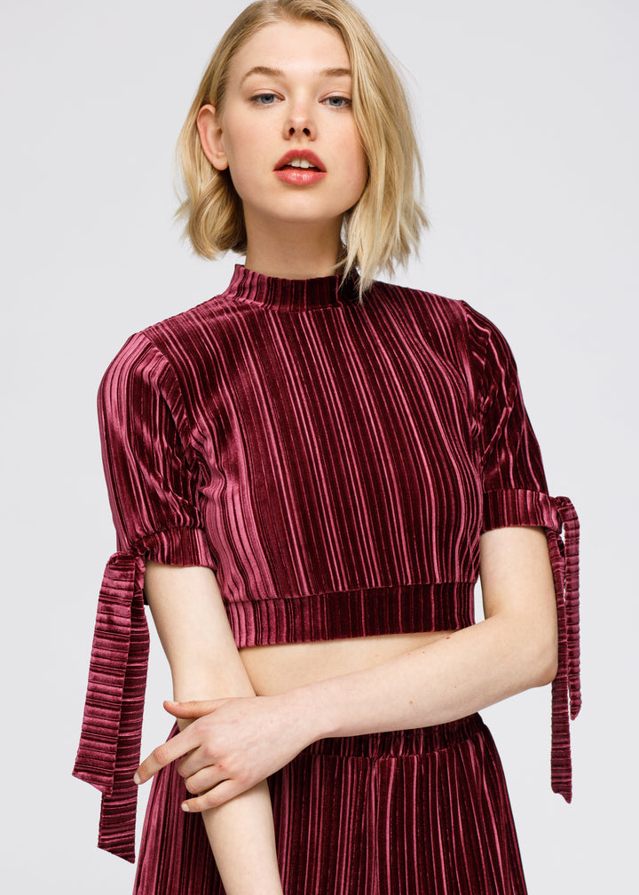 Women's Mock-Neck Velvet Crop Top In Mulberry by Shop at Konus