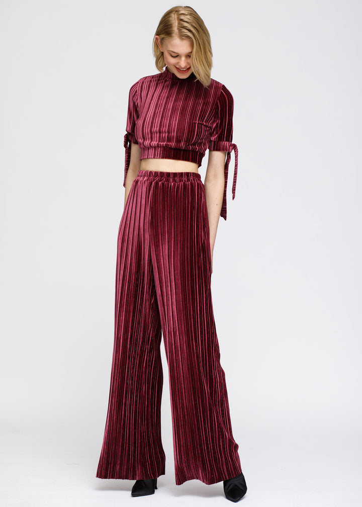 Velvet Wide Leg High Waist Pants In Mulberry by Shop at Konus