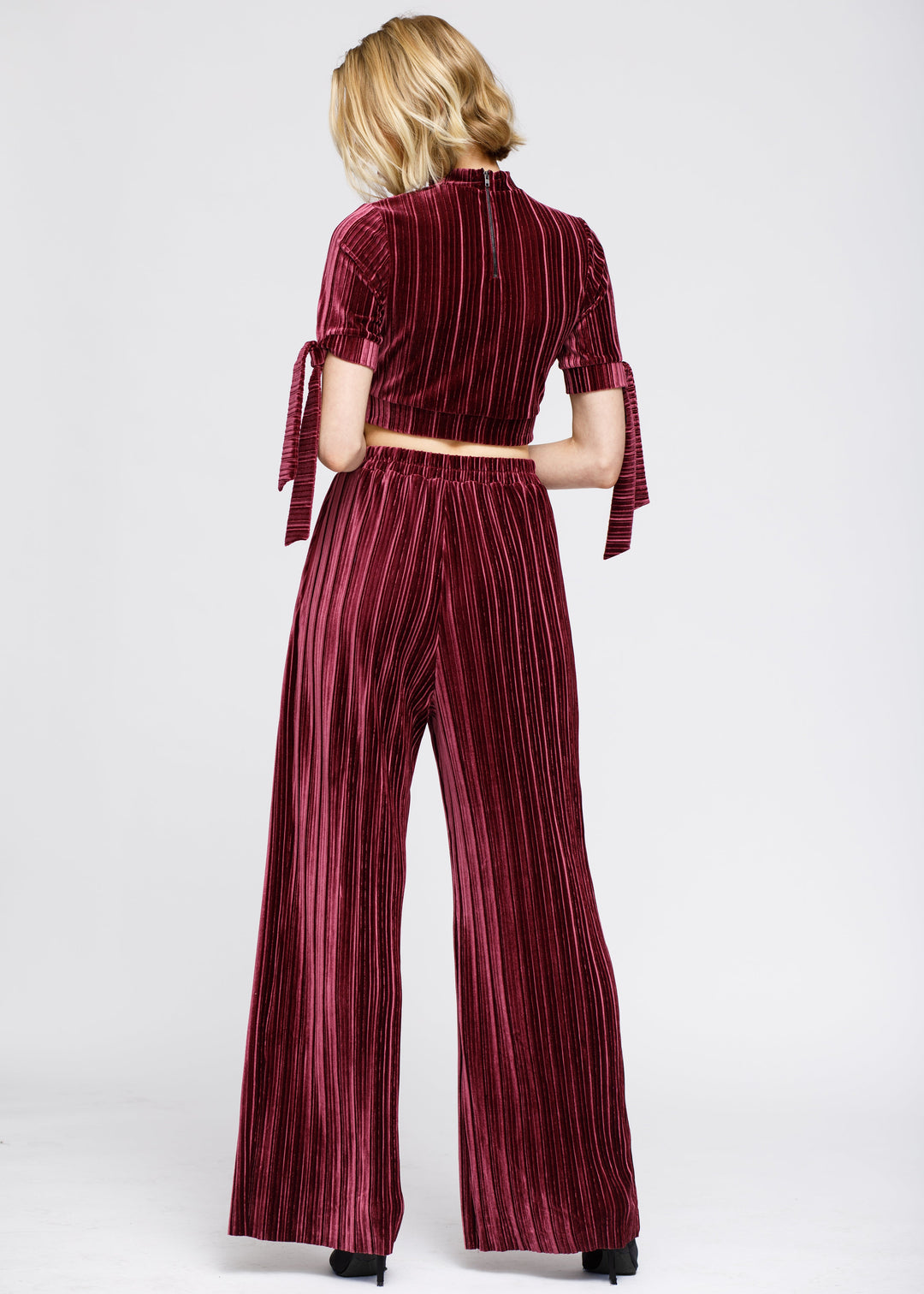 Velvet Wide Leg High Waist Pants In Mulberry by Shop at Konus