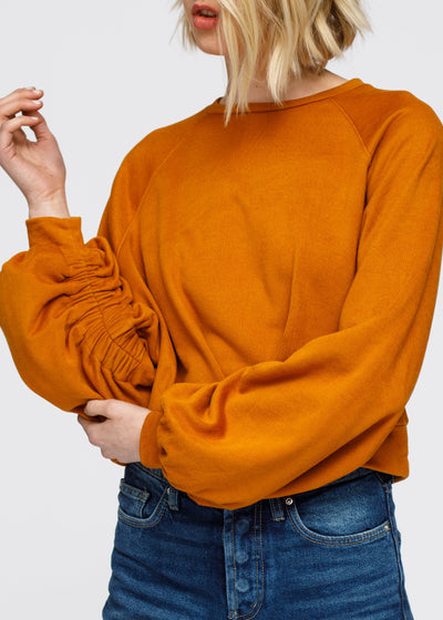 Women's Crewneck Ruched Sleeve Sweatshirt by Shop at Konus