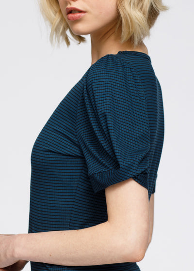 Women's Gathered Short Sleeve Stripe Knit Top by Shop at Konus