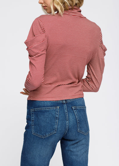 Turtle Neck Puff Sleeve Stripe Knit Top by Shop at Konus
