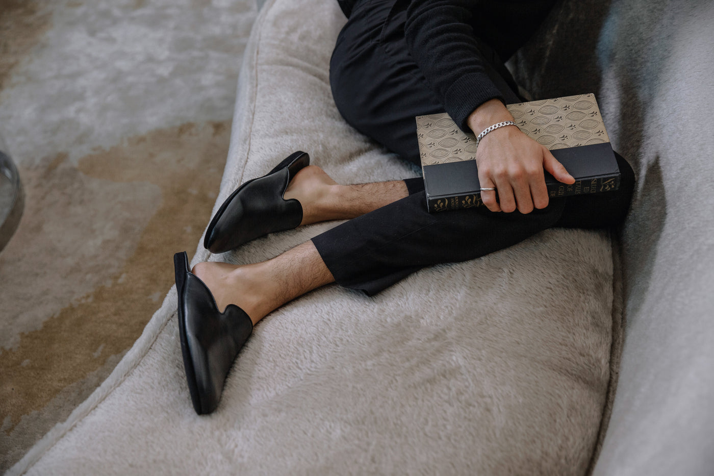 Men's Black Leather House Slipper by Del Toro Shoes