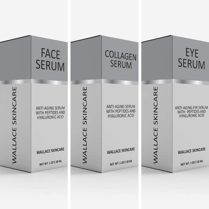 Anti-Aging 3 Serum Gift Set - Collagen, Face and Under Eye Serums by Wallace Skincare