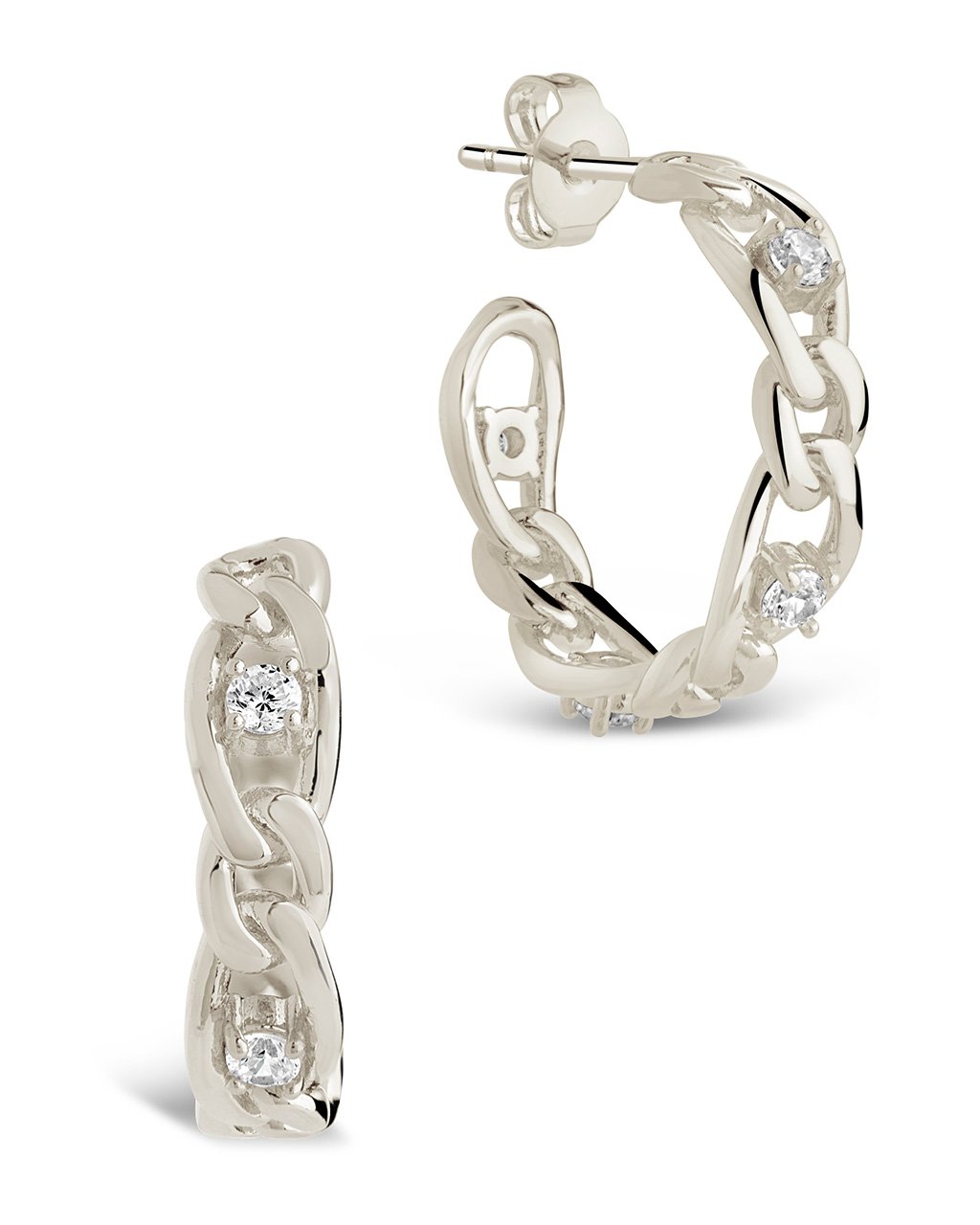 CZ Studded Figaro Link Hoops by Sterling Forever