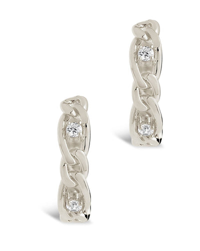 CZ Studded Figaro Link Hoops by Sterling Forever