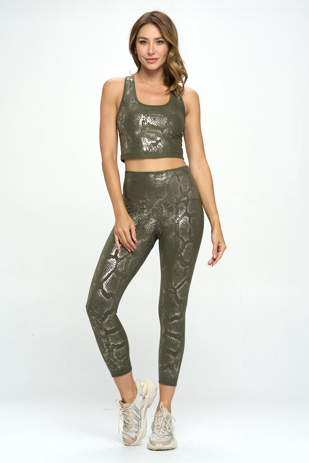 Kendall -  Agave Gunmetal Shiny Snake Compression Crop Tank - LIMITED FOIL EDITION by EVCR