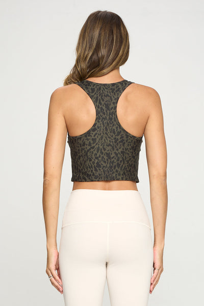 Kendall - Deep Agave Snow Leopard Compression Crop Tank by EVCR
