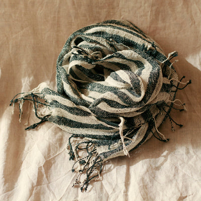 Fatima Hand-loomed Raw Cotton Scarf, in Black by BrunnaCo