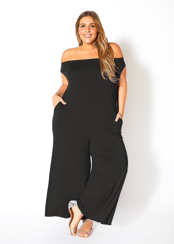 Plus Size Off Shoulder Wide Leg Jumpsuit by Shop at Konus