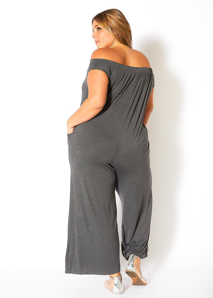 Plus Size Off Shoulder Wide Leg Jumpsuit by Shop at Konus