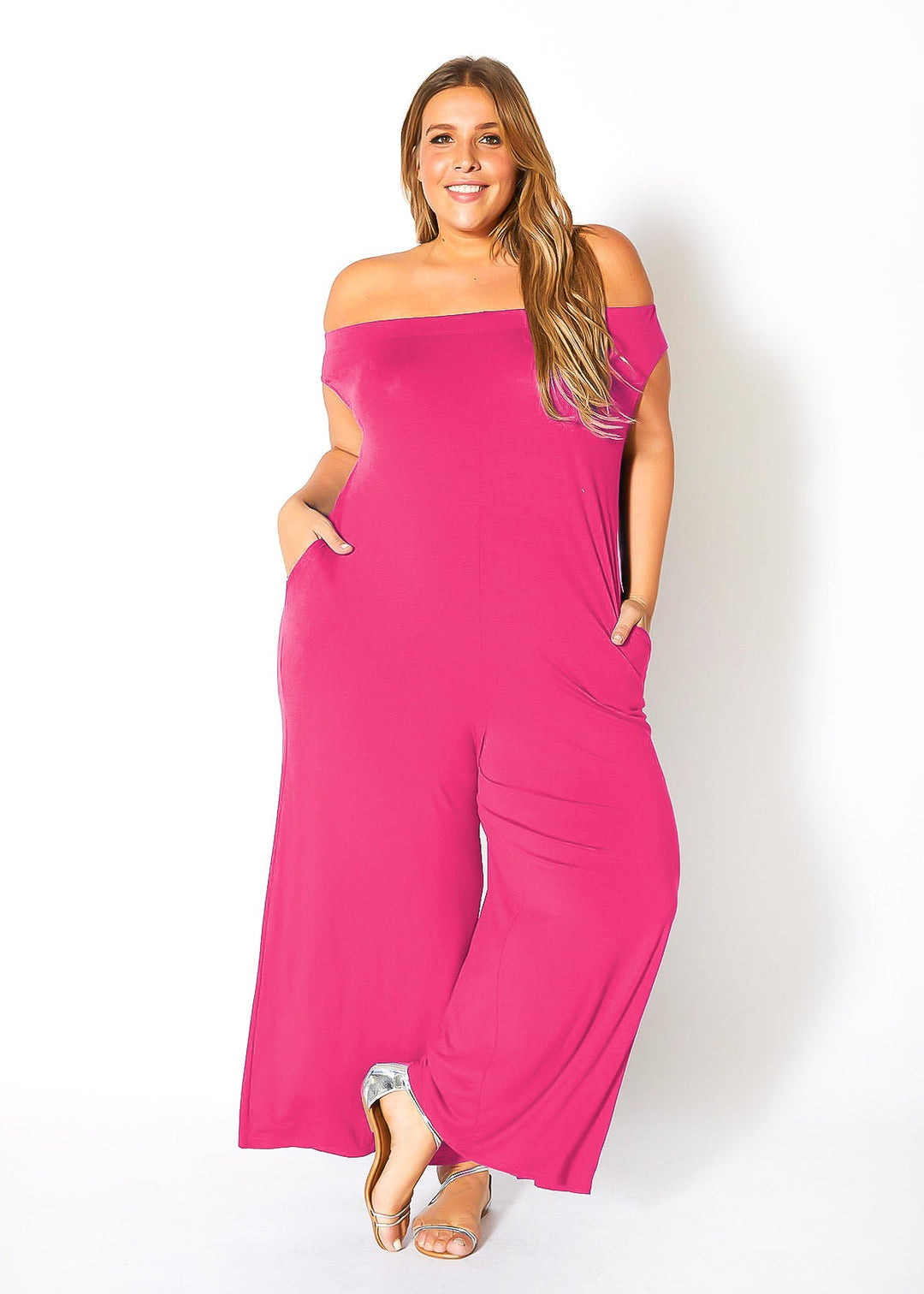 Plus Size Off Shoulder Wide Leg Jumpsuit by Shop at Konus