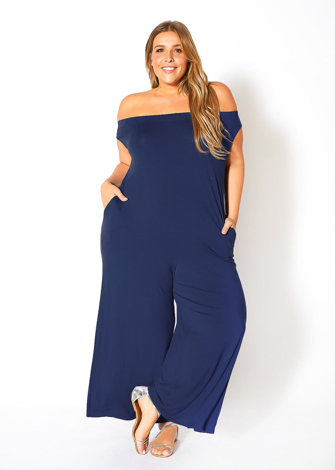 Plus Size Off Shoulder Wide Leg Jumpsuit by Shop at Konus