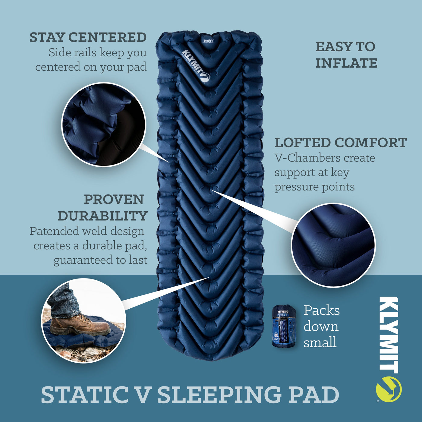 Static V Sleeping Pad - Navy Blue by Klymit