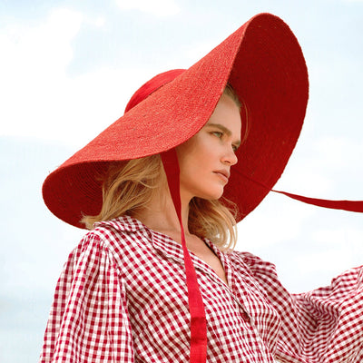 Lola Wide Brim Jute Straw Hat, in Red by BrunnaCo