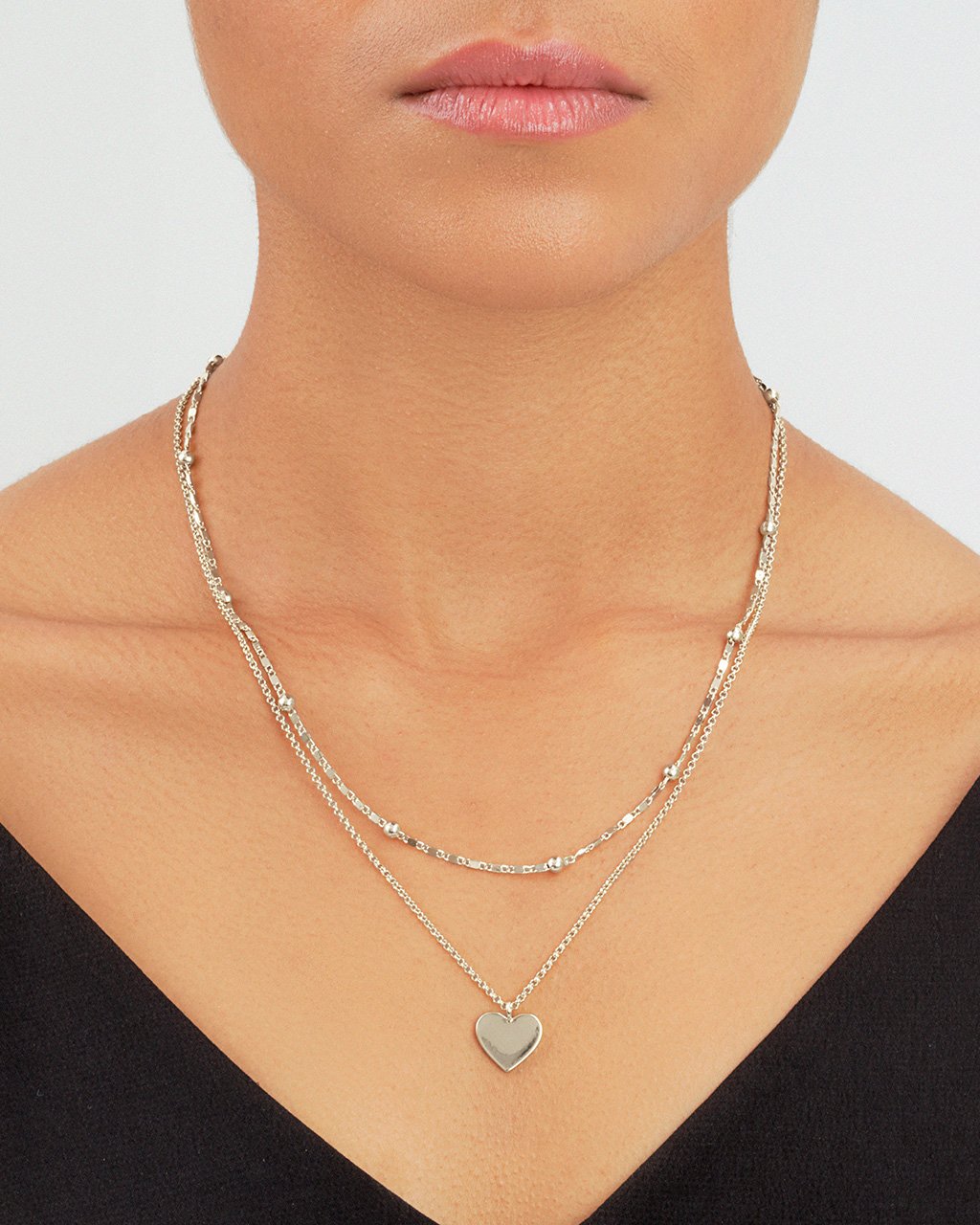 Beaded Chain & Heart Charm Layered Necklace by Sterling Forever