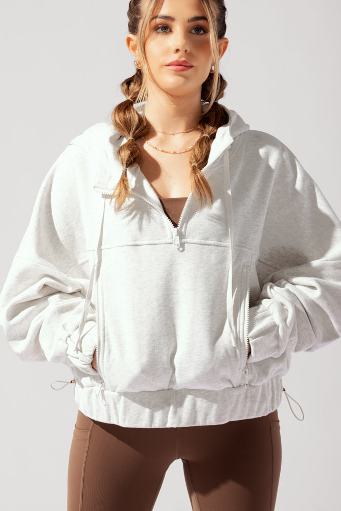 Half Zip Warm Up Hoodie - Light Heather Grey by POPFLEX®