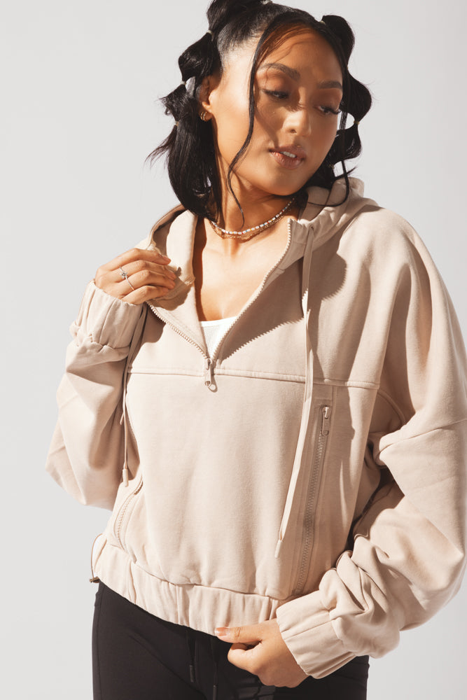 Half Zip Warm Up Hoodie - Latte by POPFLEX®