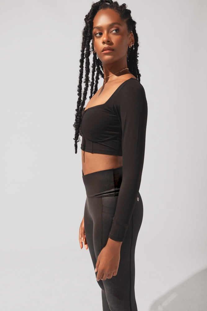 SoHo Sweetheart Long Sleeve Crop Top - Black by POPFLEX®