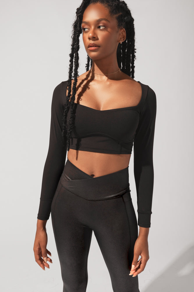 SoHo Sweetheart Long Sleeve Crop Top - Black by POPFLEX®