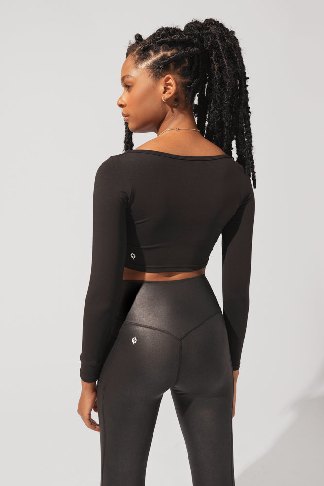 SoHo Sweetheart Long Sleeve Crop Top - Black by POPFLEX®