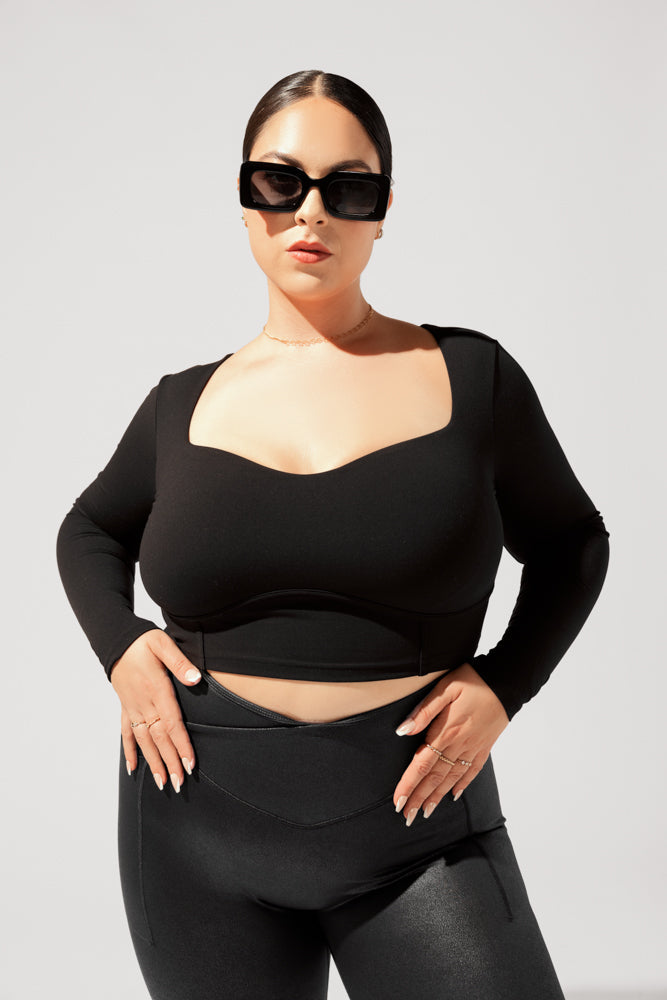 SoHo Sweetheart Long Sleeve Crop Top - Black by POPFLEX®