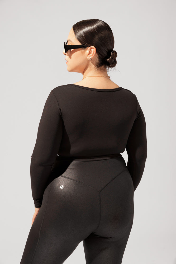 SoHo Sweetheart Long Sleeve Crop Top - Black by POPFLEX®