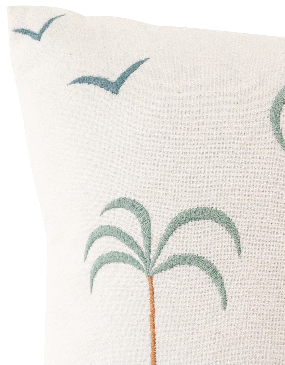 Palm Tree + Birds Embroidered Cotton Pillow by Anaya