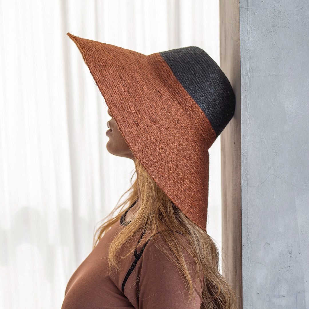 RIRI DUO Jute Straw Hat, in Burnt Sienna & Black by BrunnaCo