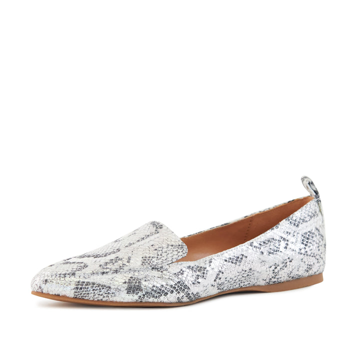 Women's Flat Socialite Silver Snake Skin by Nest Shoes