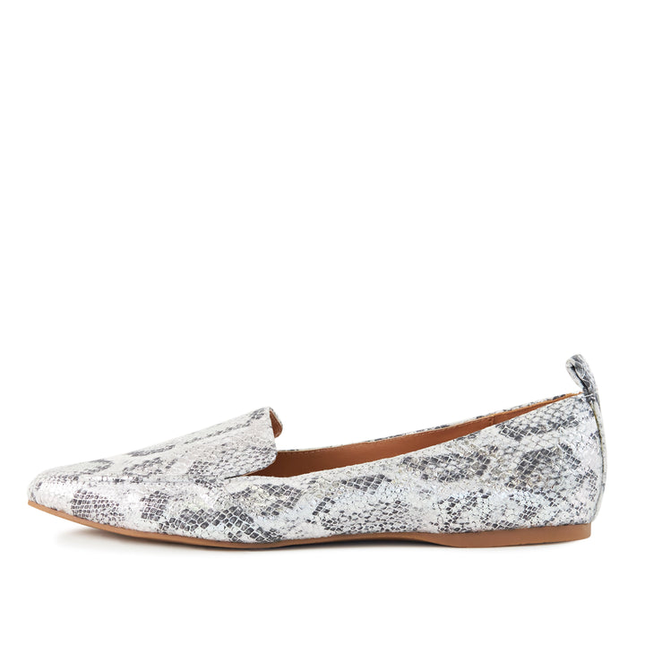 Women's Flat Socialite Silver Snake Skin by Nest Shoes