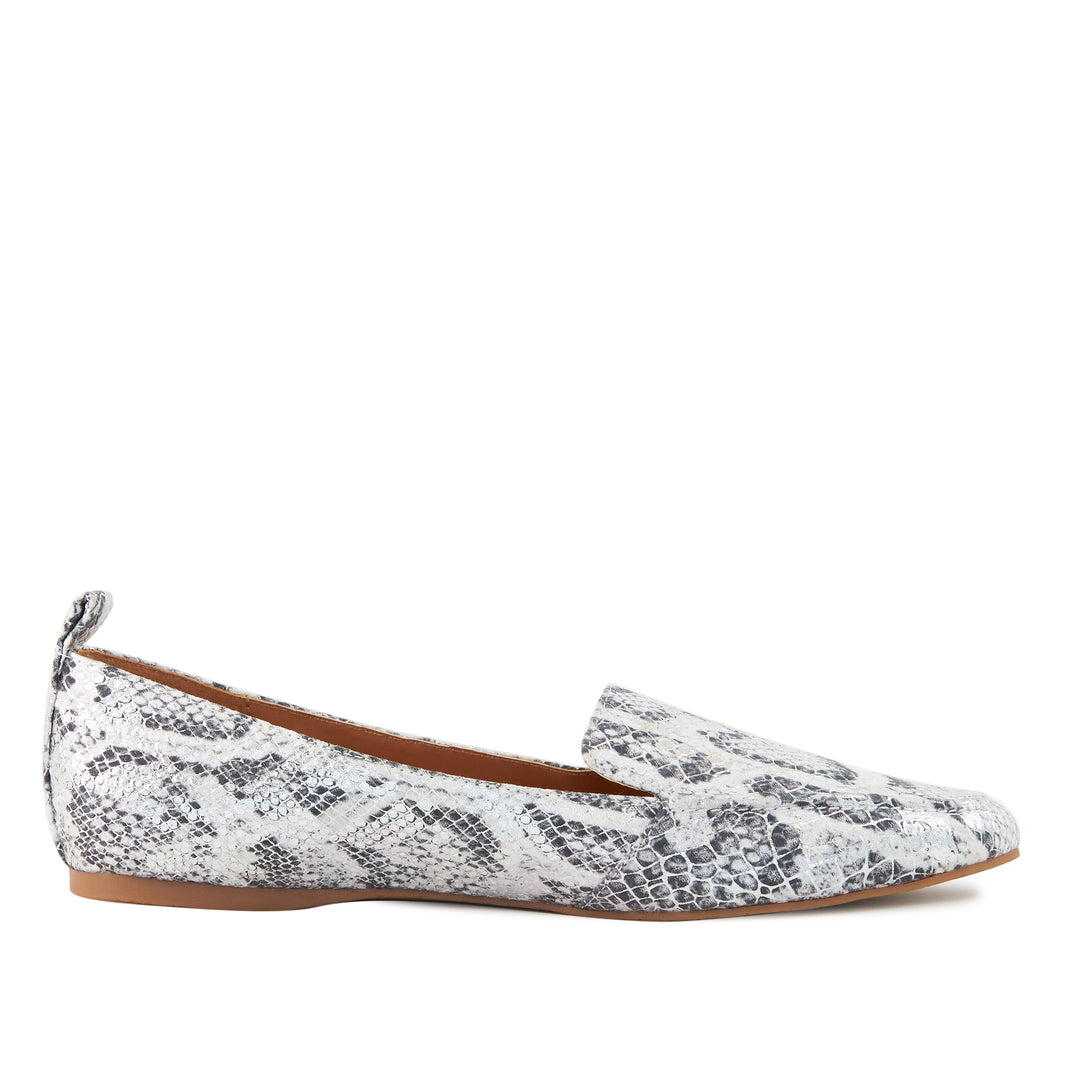 Women's Flat Socialite Silver Snake Skin by Nest Shoes