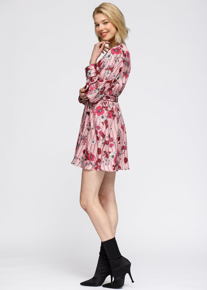 Pajama floral Satin Wrap Front Flared Dress by Shop at Konus