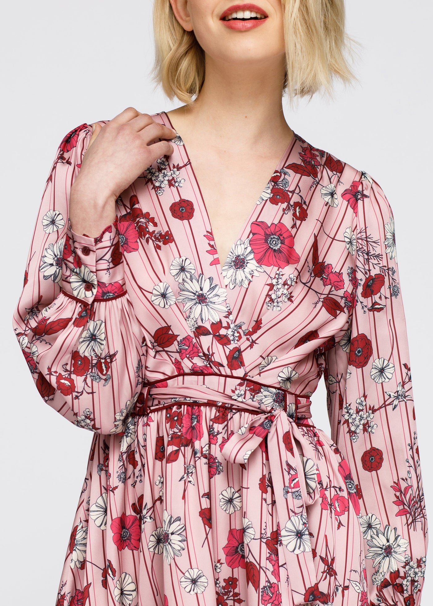 Pajama floral Satin Wrap Front Flared Dress by Shop at Konus