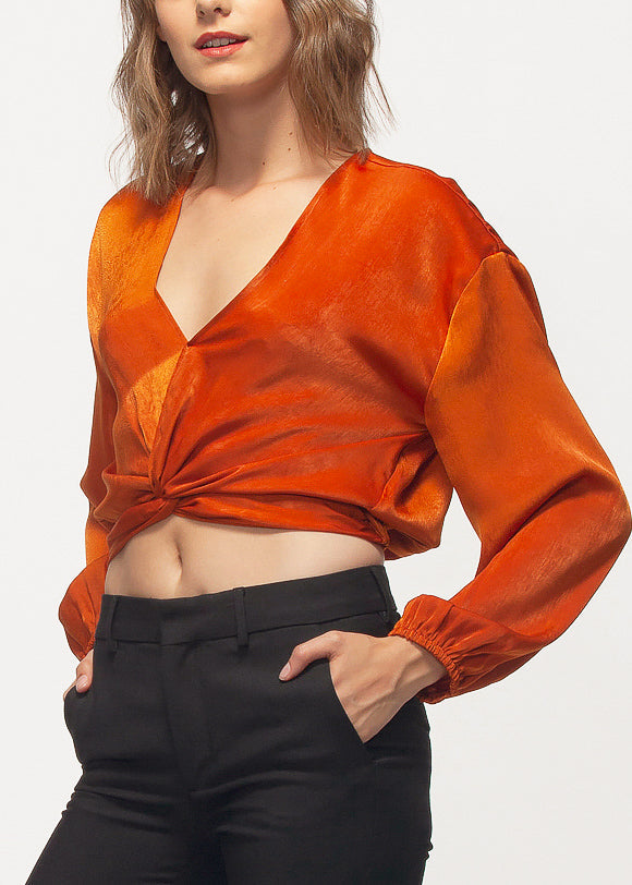 Women's Twist Front Cropped Washed Satin Top by Shop at Konus