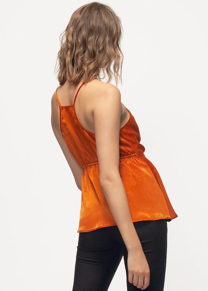 Wrap Front Washed Satin Camisole In Pumpkin by Shop at Konus