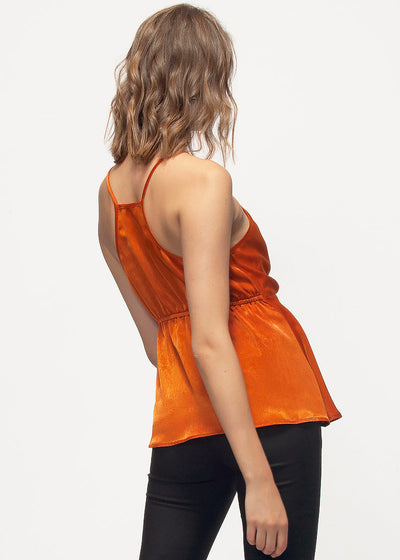 Wrap Front Washed Satin Camisole In Pumpkin by Shop at Konus