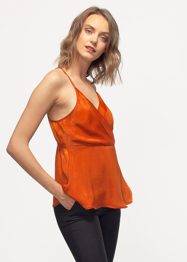 Wrap Front Washed Satin Camisole In Pumpkin by Shop at Konus