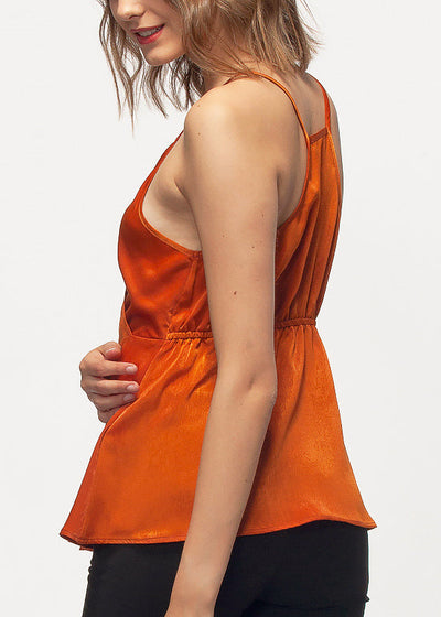 Wrap Front Washed Satin Camisole In Pumpkin by Shop at Konus