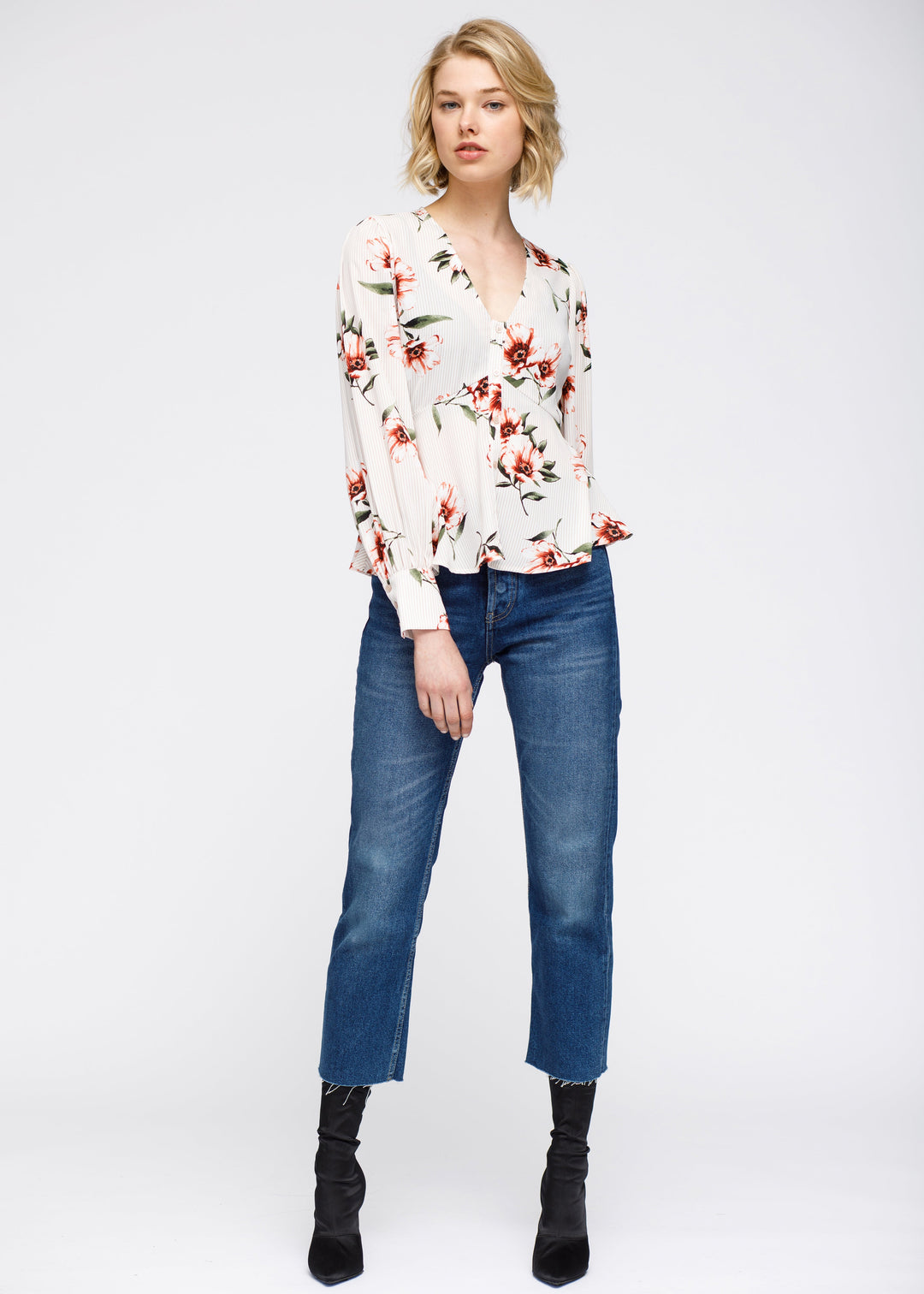 Rust flower Empire waist peplum Blouse In Taupe by Shop at Konus