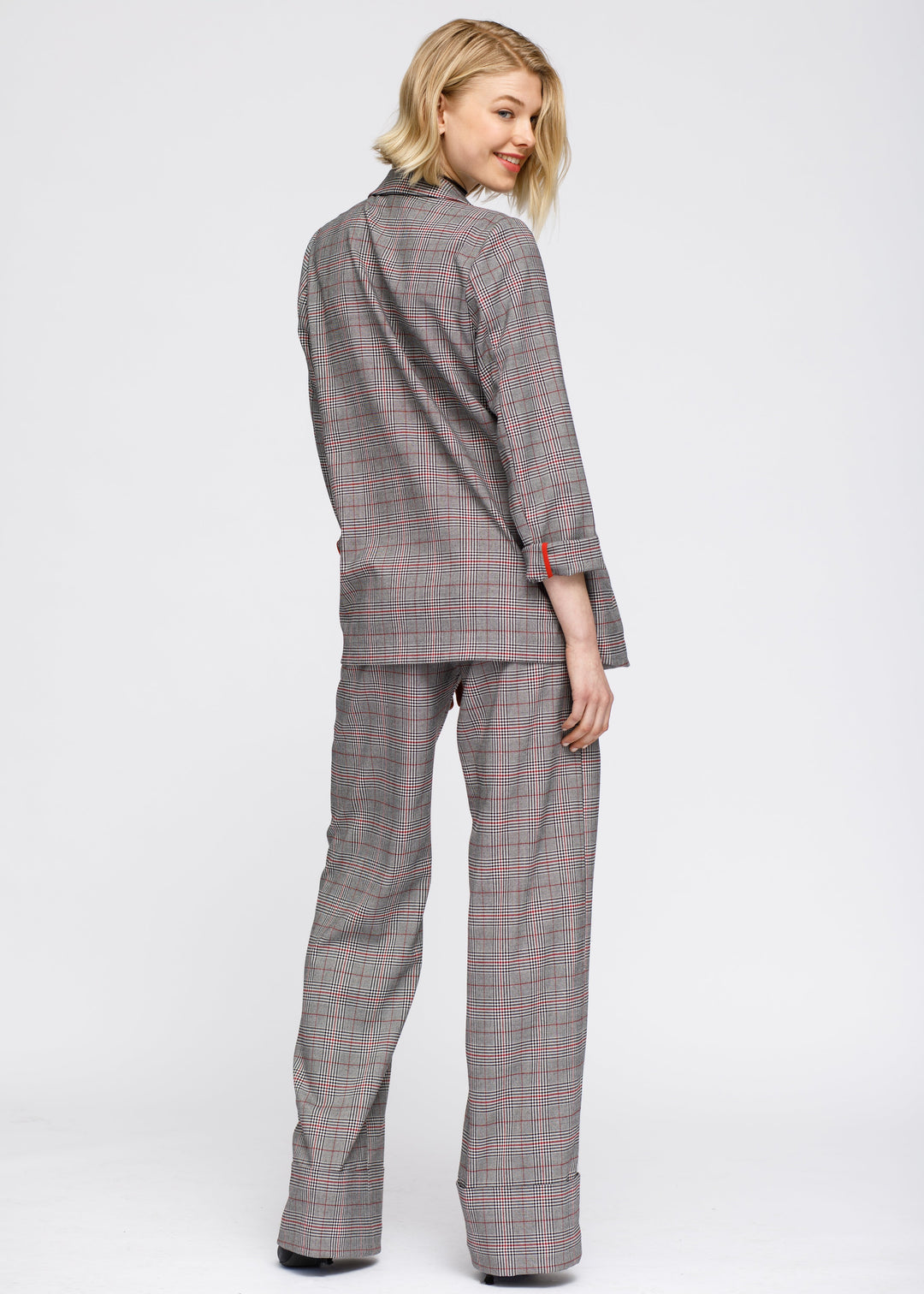 Women's Multi Glen Plaid Blazer In Grey Plaid by Shop at Konus