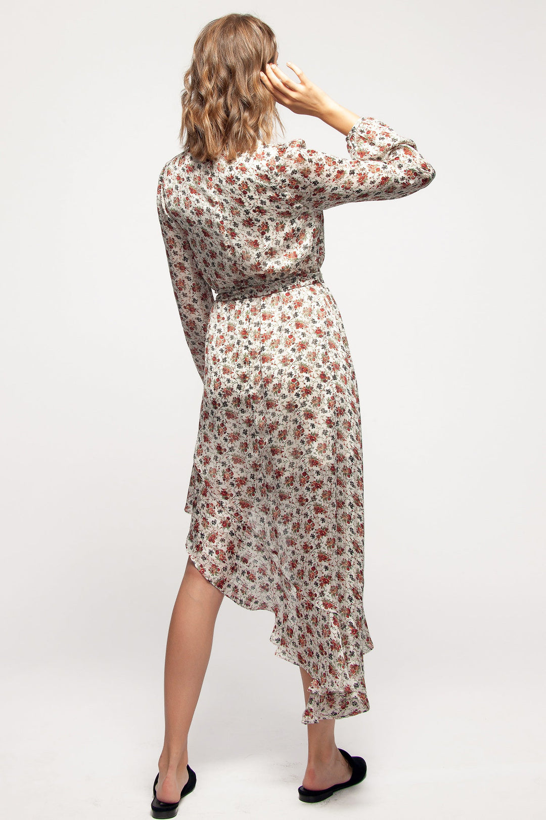 Floral Asymmetrical Ruffle Hem Wrap Dress In Victoria Garden by Shop at Konus