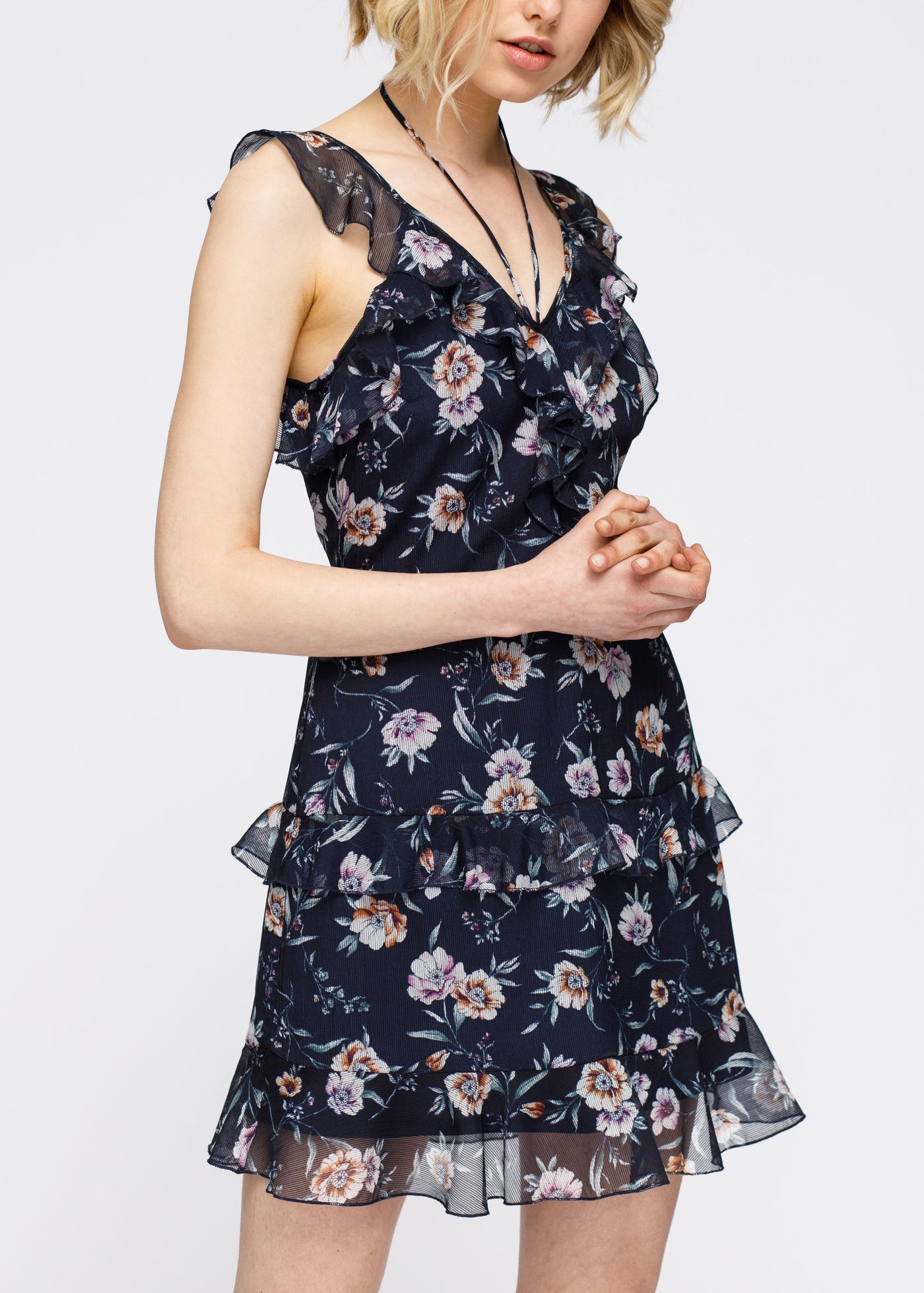 Wax Flower Mini Ruffled Sleeveless Dress by Shop at Konus
