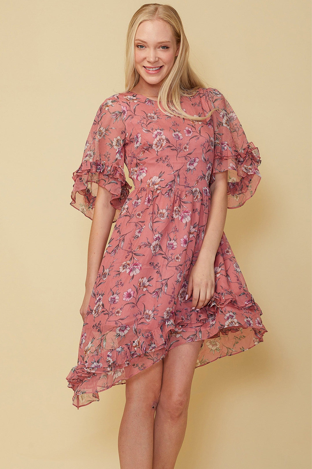 Wax Flower Asymmetrical Hi-Lo Dress by Shop at Konus