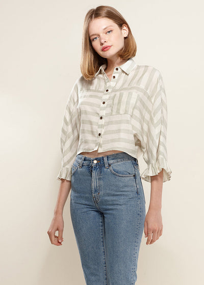 Women's Button Down Cropped Shirt In Sage by Shop at Konus